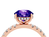 Rose gold Round Cut Tanzanite Pave Band Solitaire Ring with Four-Prong Setting_28
