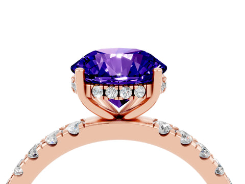 Rose gold Round Cut Tanzanite Pave Band Solitaire Ring with Four-Prong Setting_28