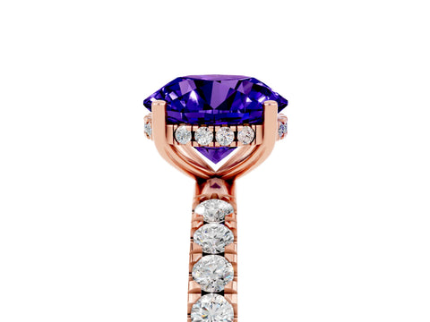 Rose gold Round Cut Tanzanite Pave Band Solitaire Ring with Four-Prong Setting_29