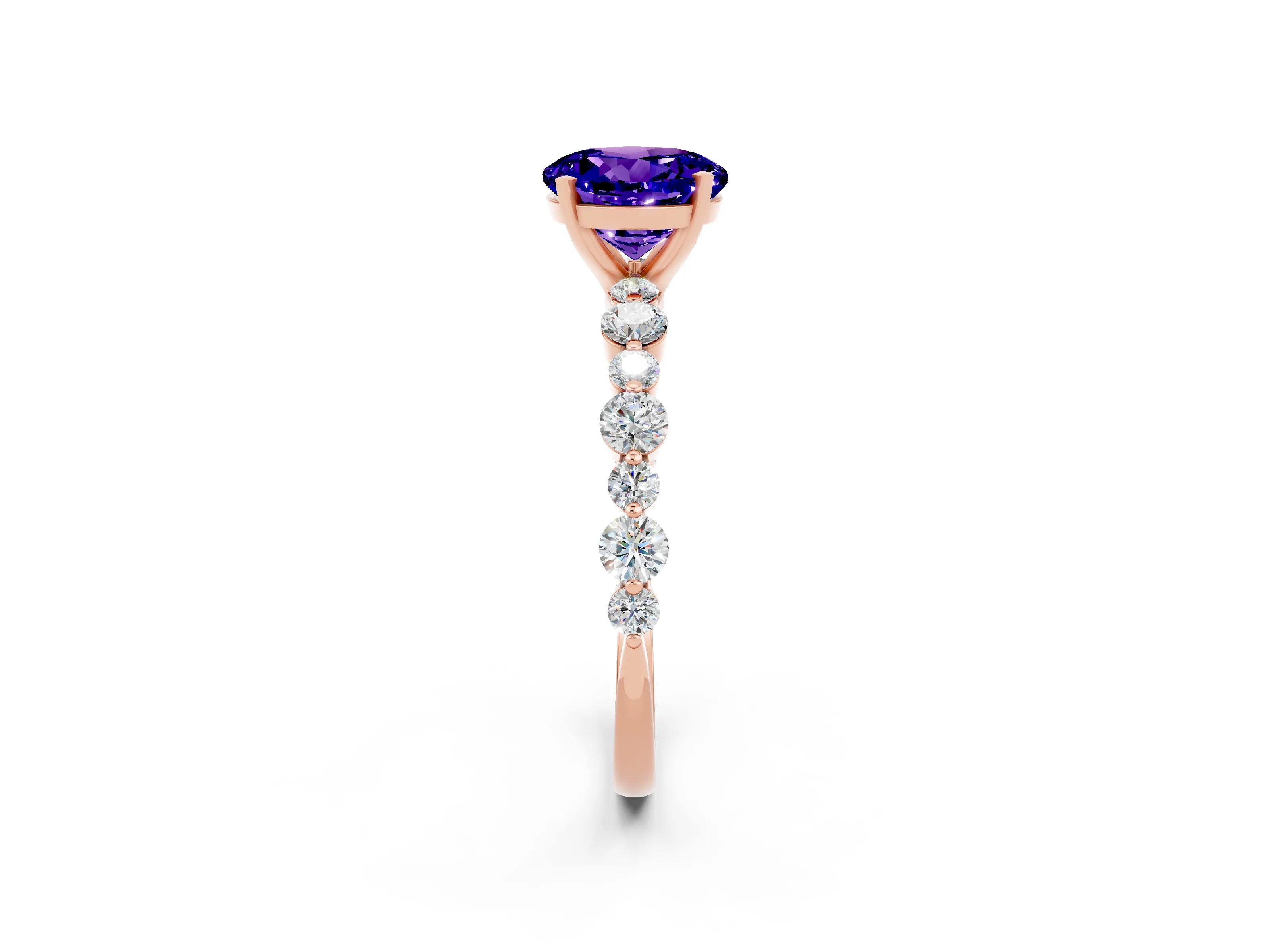 Rose gold Round Cut Tanzanite Prong Set Engagement Ring with Pavé Band_2