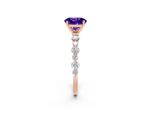Rose gold Round Cut Tanzanite Prong Set Engagement Ring with Pavé Band