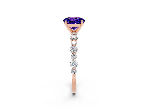 Rose gold Round Cut Tanzanite Prong Set Engagement Ring with Pavé Band_2