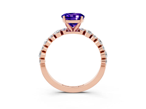 Rose gold Round Cut Tanzanite Prong Set Engagement Ring with Pavé Band_3