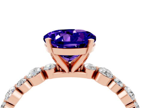 Rose gold Round Cut Tanzanite Prong Set Engagement Ring with Pavé Band_4
