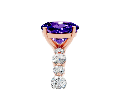 Rose gold Round Cut Tanzanite Prong Set Engagement Ring with Pavé Band_5