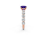 Rose gold Round Cut Tanzanite Prong Setting with Side Stones on a Pave Band_2