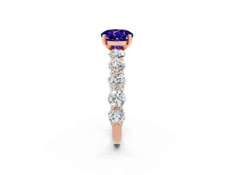 Rose gold Round Cut Tanzanite Prong Setting with Side Stones on a Pave Band_2