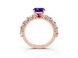 Rose gold Round Cut Tanzanite Prong Setting with Side Stones on a Pave Band_3