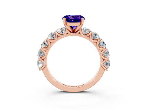 Rose gold Round Cut Tanzanite Prong Setting with Side Stones on a Pave Band_3