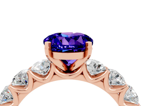 Rose gold Round Cut Tanzanite Prong Setting with Side Stones on a Pave Band_4