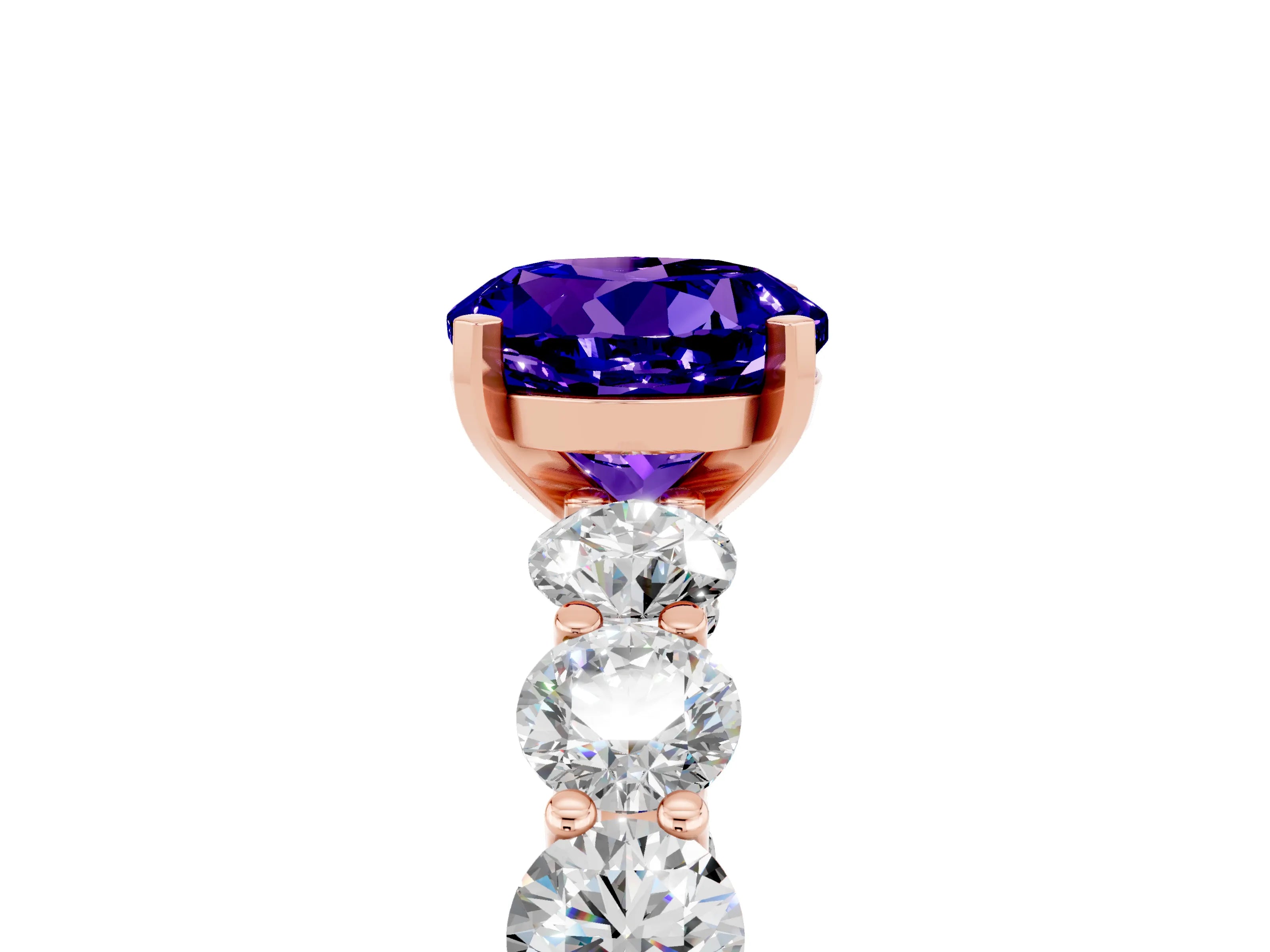 Rose gold Round Cut Tanzanite Prong Setting with Side Stones on a Pave Band_5