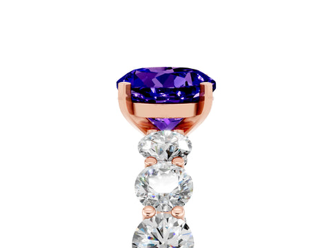 Rose gold Round Cut Tanzanite Prong Setting with Side Stones on a Pave Band_5