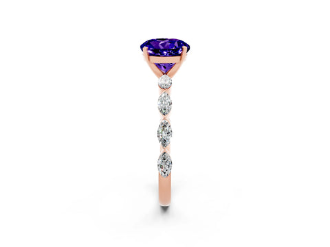 Rose gold Round Cut Tanzanite Ring with Marquise Side Stones and Prong Setting_2