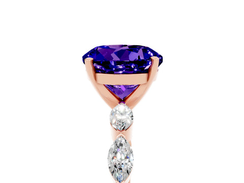 Rose gold Round Cut Tanzanite Ring with Marquise Side Stones and Prong Setting_5