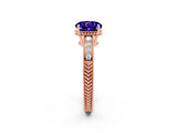 Rose gold Round Cut Tanzanite Ring with Milgrain Pavé Band and Four-Prong Setting_14