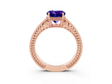 Rose gold Round Cut Tanzanite Ring with Milgrain Pavé Band and Four-Prong Setting_15