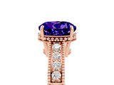 Rose gold Round Cut Tanzanite Ring with Milgrain Pavé Band and Four-Prong Setting_17