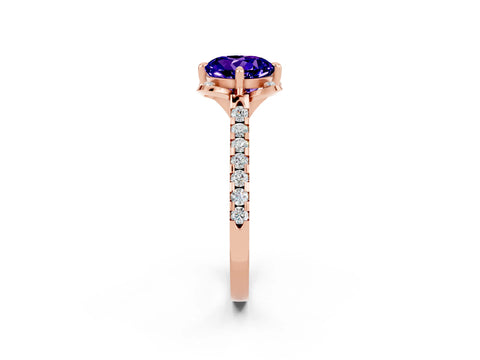 Rose gold Round Cut Tanzanite Ring with Pavé Band and Floral Prong Setting_2