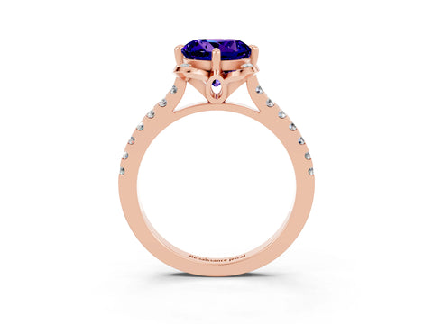 Rose gold Round Cut Tanzanite Ring with Pavé Band and Floral Prong Setting_3