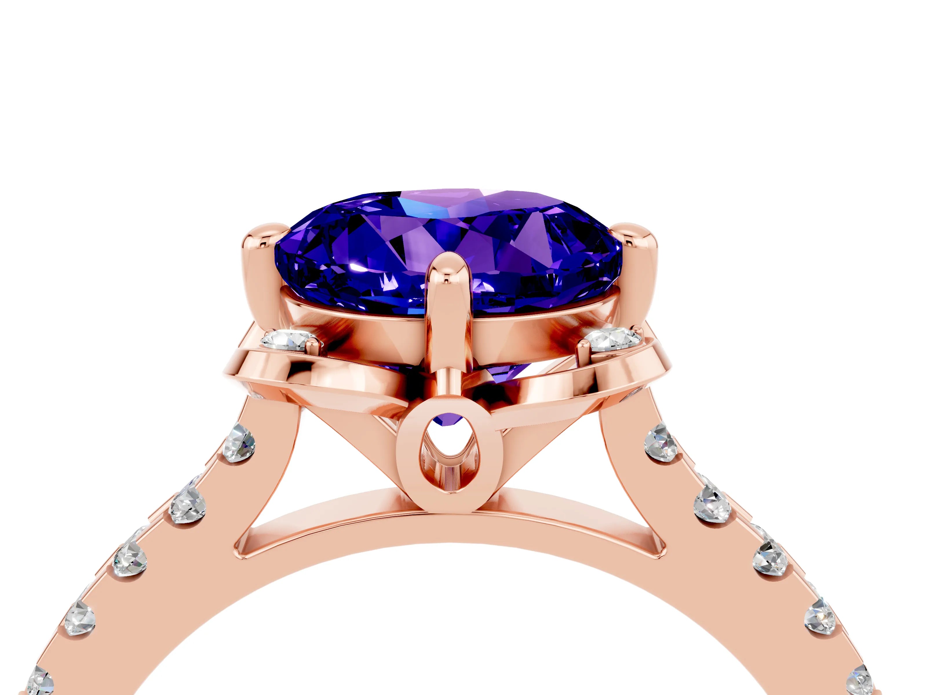 Rose gold Round Cut Tanzanite Ring with Pavé Band and Floral Prong Setting_4