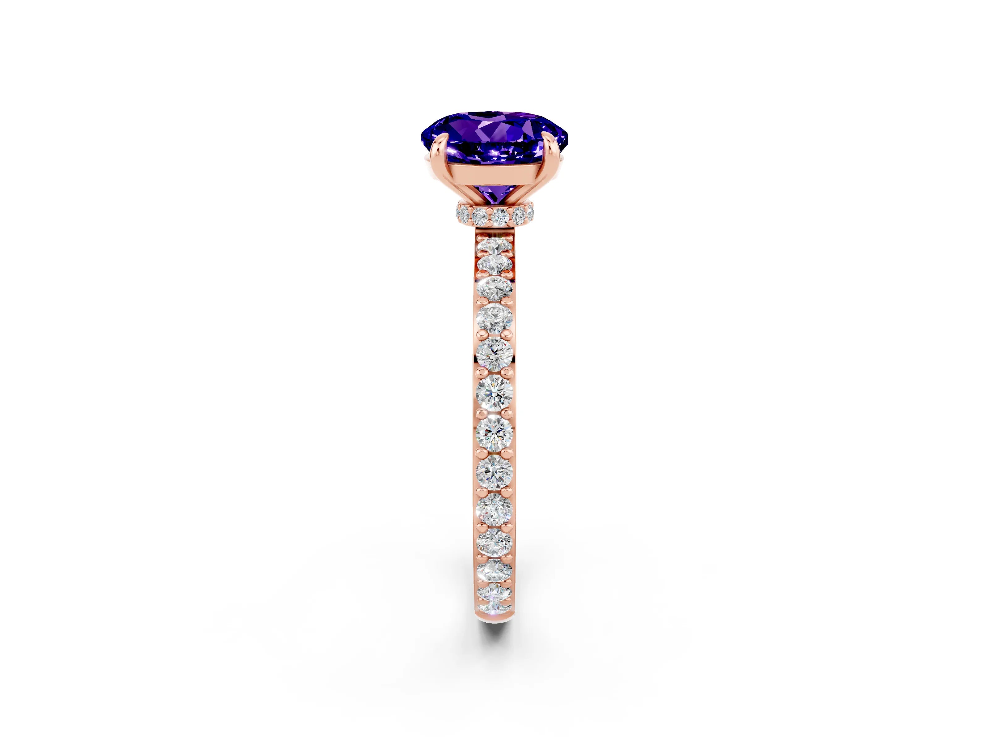 Rose gold Round Cut Tanzanite Ring with Pavé Band and Four-Prong Setting_2