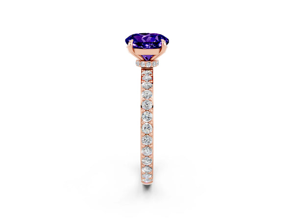 Rose gold Round Cut Tanzanite Pavé Engagement Ring with Round  Accents and Prong Setting