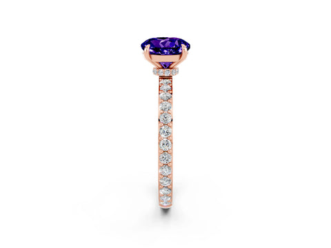 Rose gold Round Cut Tanzanite Ring with Pavé Band and Four-Prong Setting_2