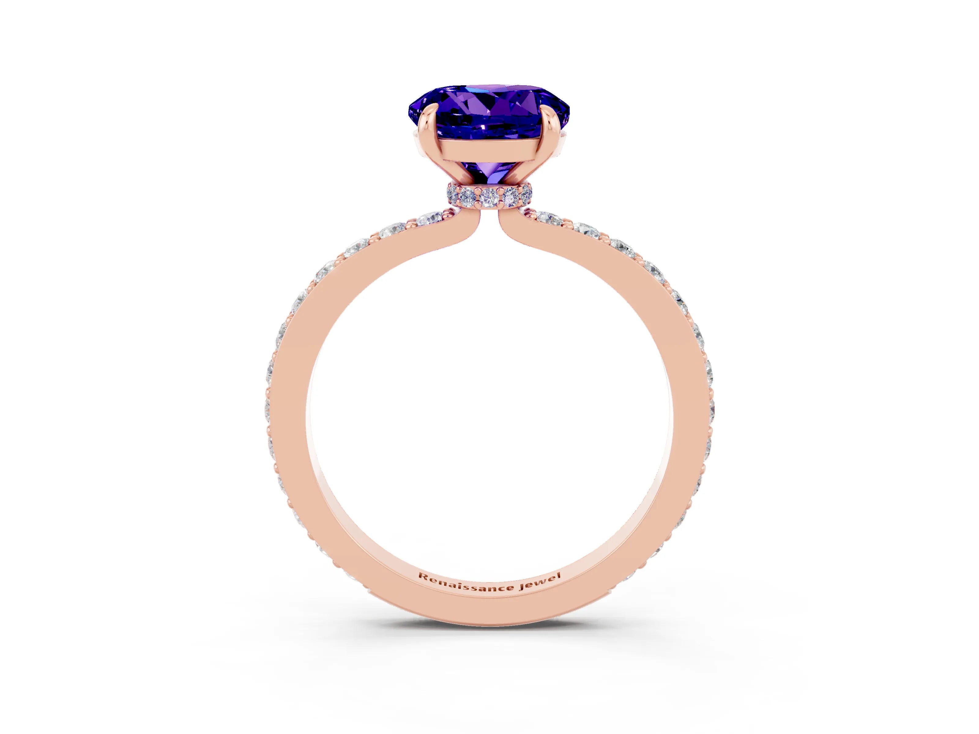 Rose gold Round Cut Tanzanite Ring with Pavé Band and Four-Prong Setting_3