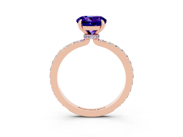 Rose gold Round Cut Tanzanite Pavé Engagement Ring with Round  Accents and Prong Setting