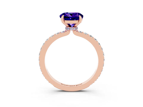 Rose gold Round Cut Tanzanite Ring with Pavé Band and Four-Prong Setting_3