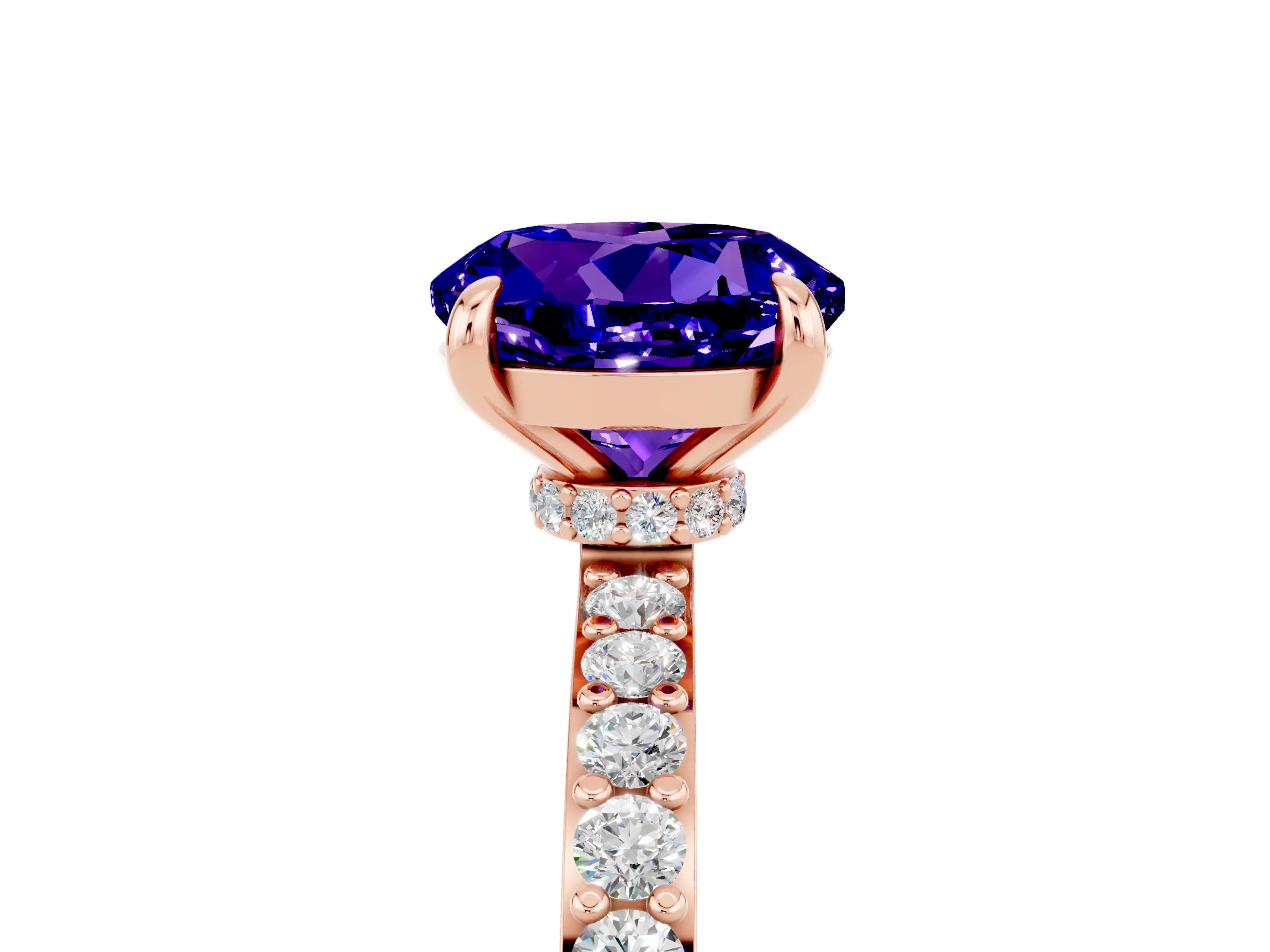 Rose gold Round Cut Tanzanite Ring with Pavé Band and Four-Prong Setting_5
