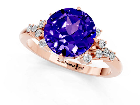 Rose gold Round Cut Tanzanite Ring with Side Stones and Four-Prong Setting_37