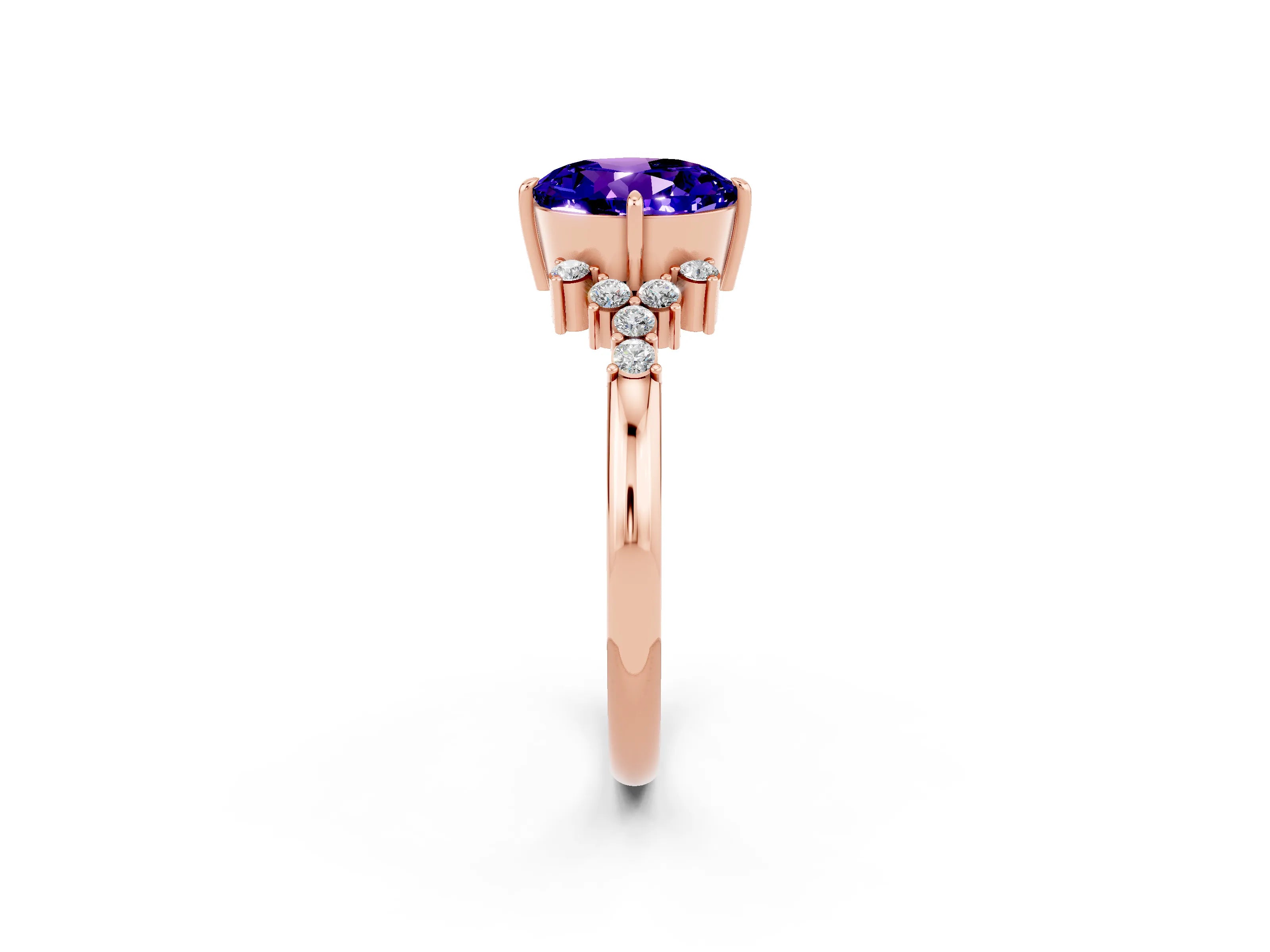 Rose gold Round Cut Tanzanite Ring with Side Stones and Four-Prong Setting_38