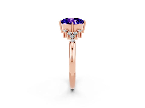 Rose gold Round Cut Tanzanite Ring with Side Stones and Four-Prong Setting_38