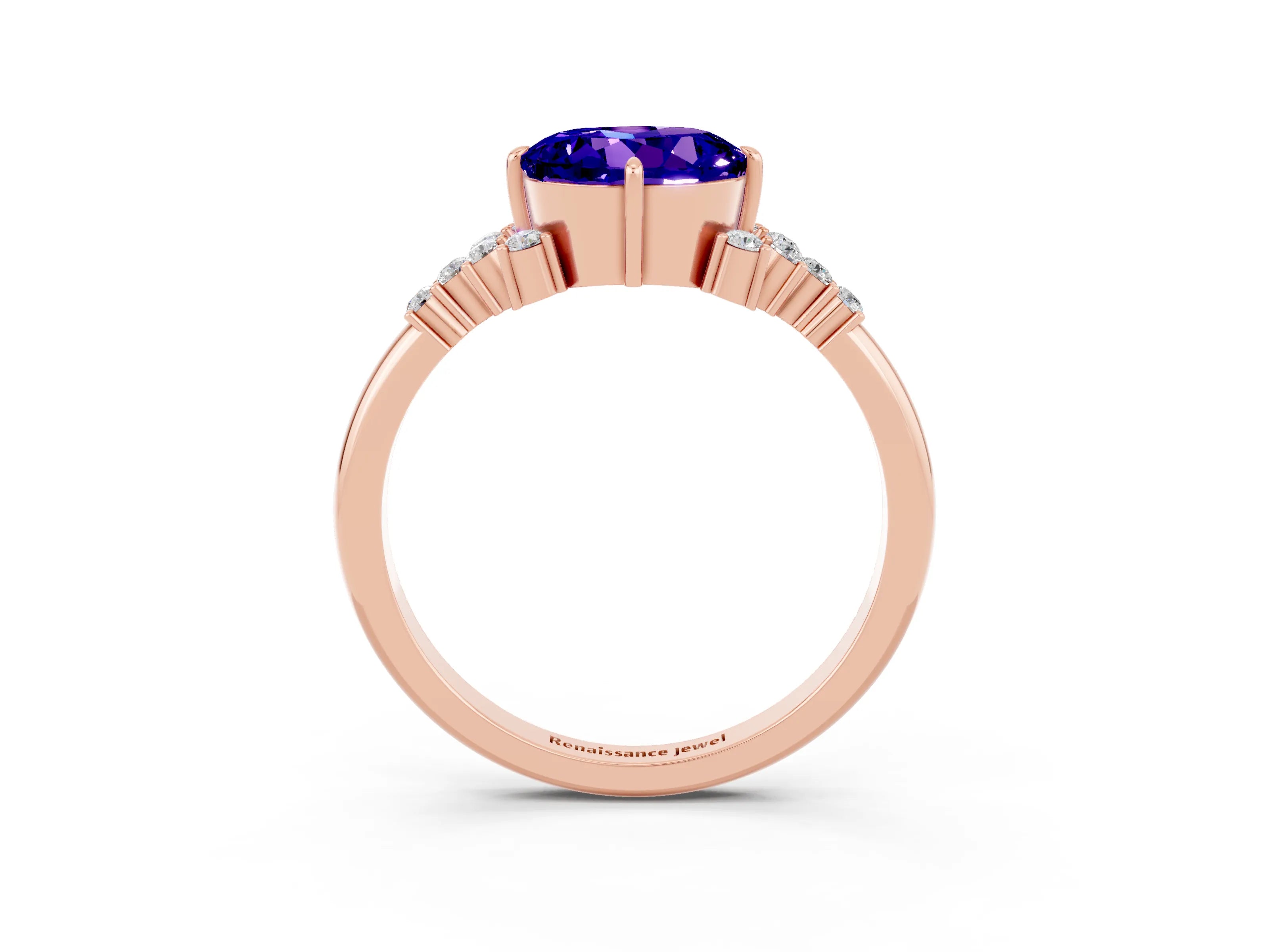 Rose gold Round Cut Tanzanite Ring with Side Stones and Four-Prong Setting_39