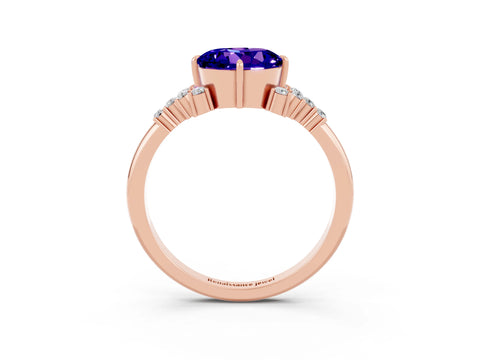 Rose gold Round Cut Tanzanite Ring with Side Stones and Four-Prong Setting_39
