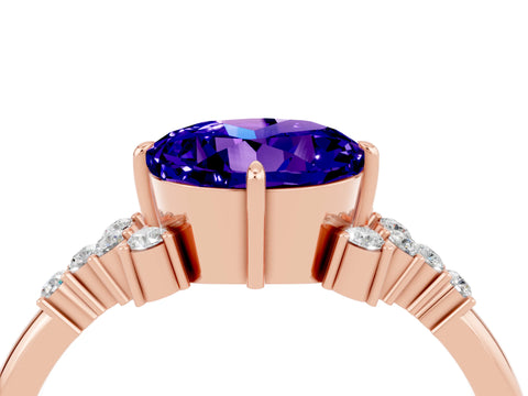 Rose gold Round Cut Tanzanite Ring with Side Stones and Four-Prong Setting_40