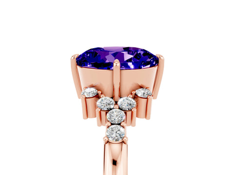 Rose gold Round Cut Tanzanite Ring with Side Stones and Four-Prong Setting_41