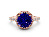 Rose gold Round Cut Tanzanite Scalloped Halo Engagement Ring with Round Shared Prong Band_24