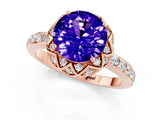 Rose gold Round Cut Tanzanite Scalloped Halo Engagement Ring with Round Shared Prong Band_25