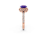Rose gold Round Cut Tanzanite Scalloped Halo Engagement Ring with Round Shared Prong Band_26