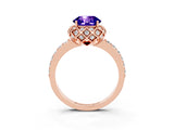 Rose gold Round Cut Tanzanite Scalloped Halo Engagement Ring with Round Shared Prong Band_27