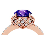 Rose gold Round Cut Tanzanite Scalloped Halo Engagement Ring with Round Shared Prong Band_28