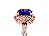 Rose gold Round Cut Tanzanite Scalloped Halo Engagement Ring with Round Shared Prong Band_29