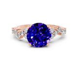 Rose gold Round Cut Tanzanite Scattered Round Accent Ring with Prong Setting_12
