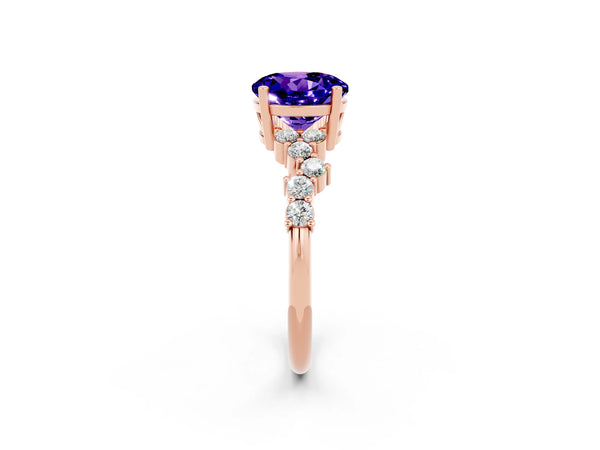Rose gold Round Cut Tanzanite Scattered Round Accent Ring with Prong Setting