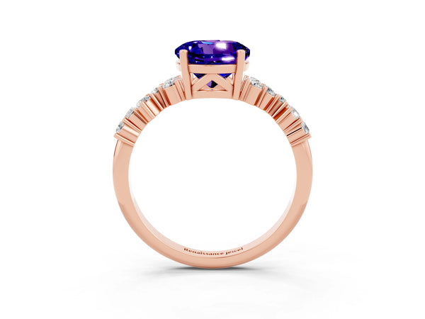 Rose gold Round Cut Tanzanite Scattered Round Accent Ring with Prong Setting