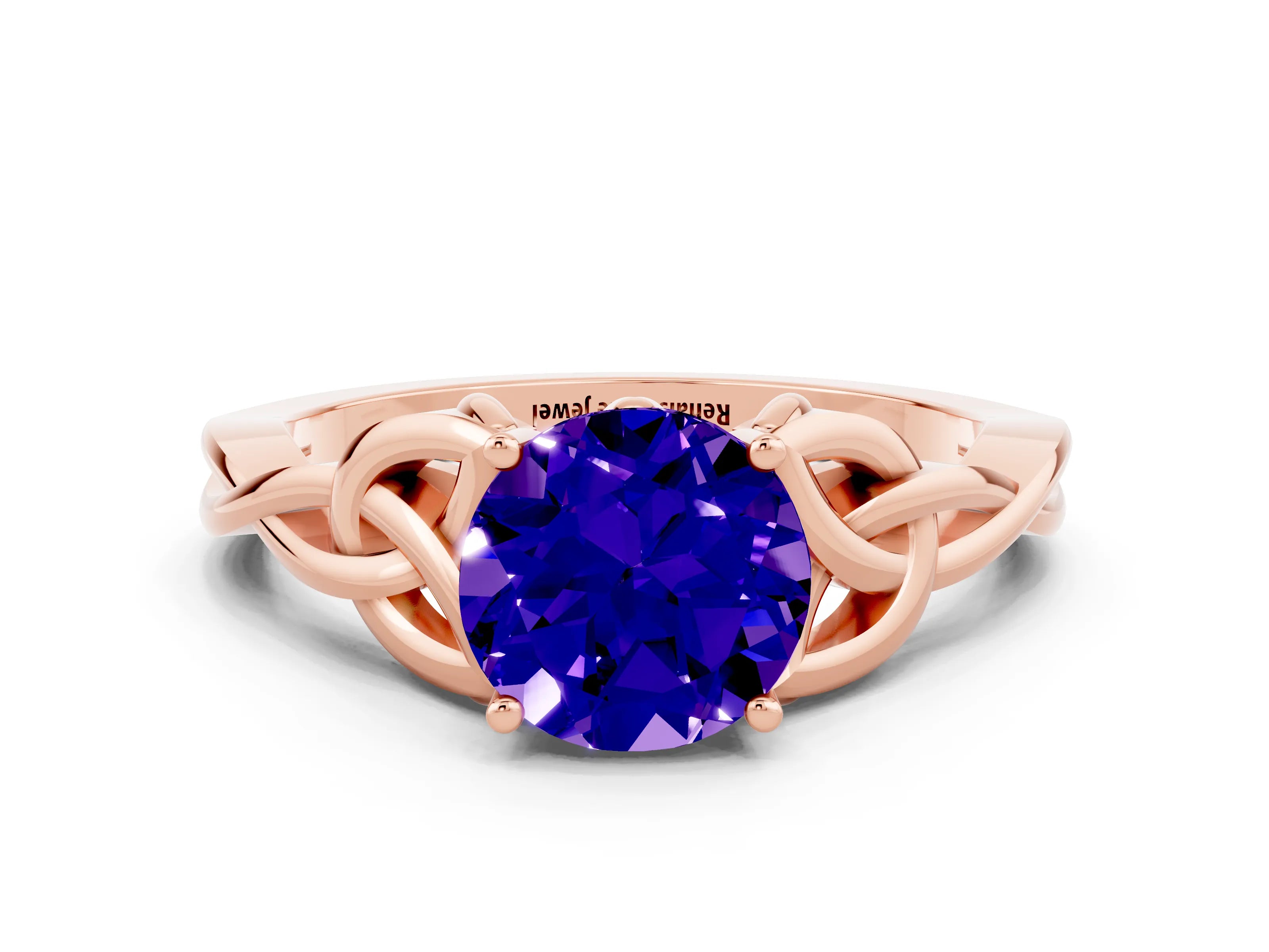 Rose gold Round Cut Tanzanite Solitaire Celtic Knot Ring with Four-Prong Setting_12