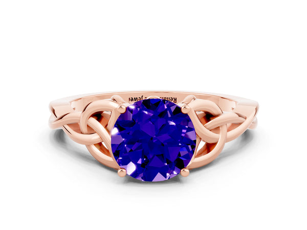 Rose gold Round Cut Tanzanite Solitaire Celtic Knot Ring with Four-Prong Setting