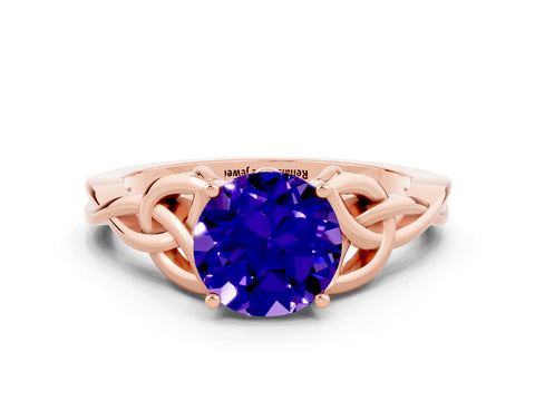 Rose gold Round Cut Tanzanite Solitaire Celtic Knot Ring with Four-Prong Setting_12
